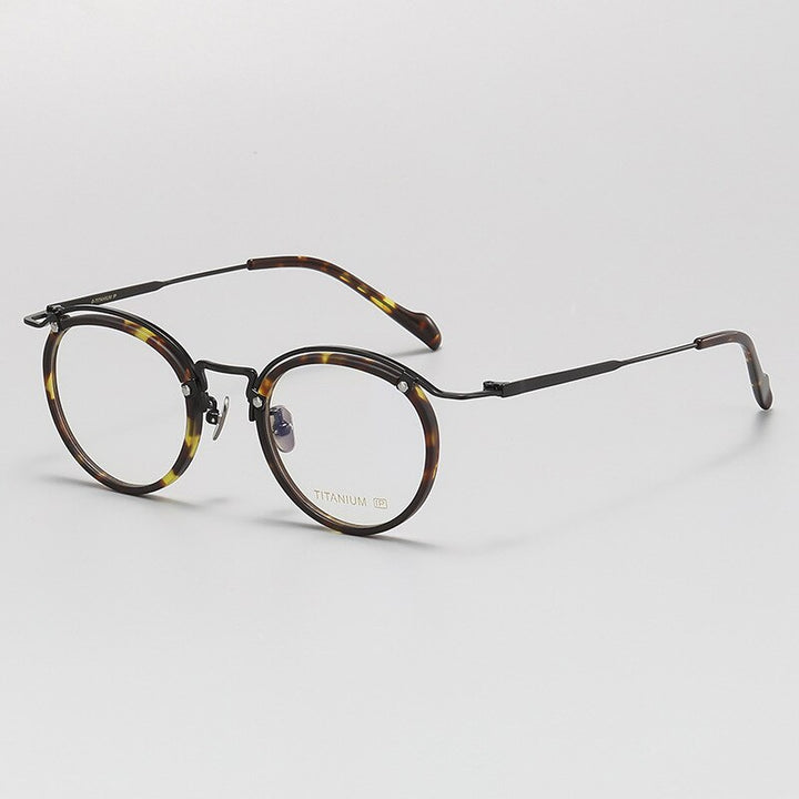 Gatenac Unisex Full Rim Round Acetate Titanium Eyeglasses Gxyj1069 Full Rim Gatenac Tortoiseshell