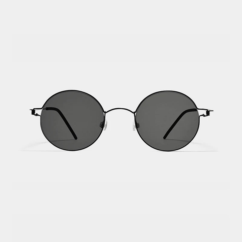 Black Mask Unisex Full Rim Round Screwless Titanium Sunglasses 28609 Full Rim Black Mask Black-Gray As Shown