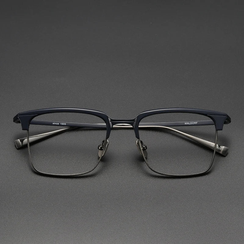 Black Mask Unisex Full Rim Square Titanium Square Eyeglasses 14242 Full Rim Black Mask Blue-Gray