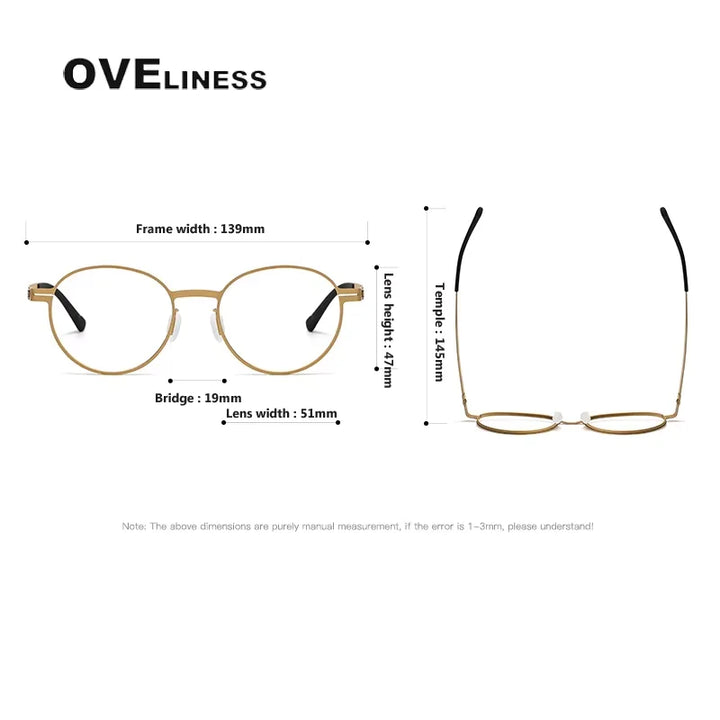 Oveliness Unisex  Full Rim Round Screwless Titanium Eyeglasses 80994