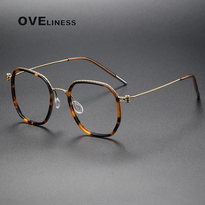 Oveliness Unisex Full Rim Square Acetate Titanium Eyeglasses 80892 Full Rim Oveliness tortoise gold  