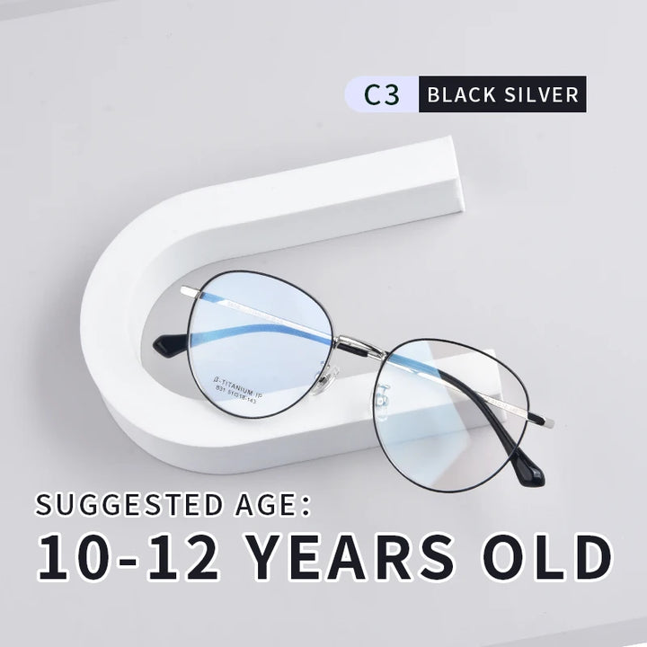 Secg Unisex Youth's Full Rim Oval Polygon Titanium Eyeglasses 0231 Full Rim Secg C3 BLACK SILVER