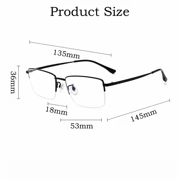 Yimaruili Men's Semi Rim Square Titanium Alloy Eyeglasses Y18005 Semi Rim Yimaruili Eyeglasses