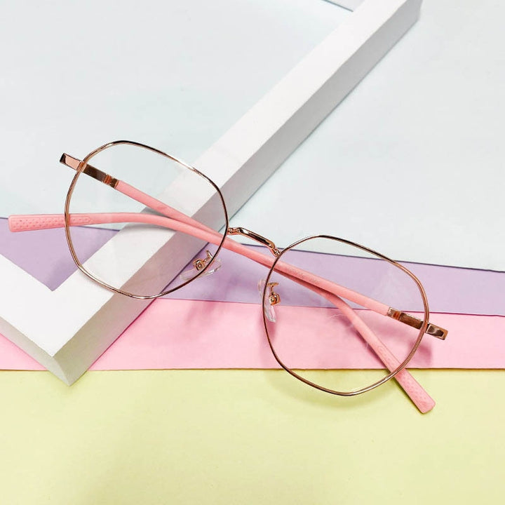 CCspace Unisex Youth Full Rim Polygon Alloy Eyeglasses 56567 Full Rim CCspace C2RoseGold