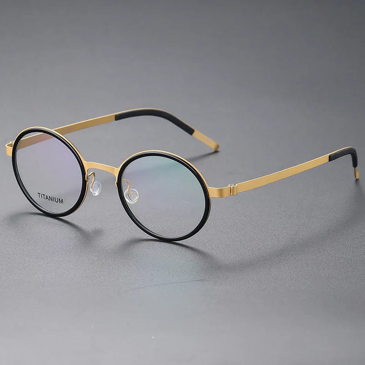 Black Mask Women's Full Rim Round Screwless Titanium Eyeglasses 49707 Full Rim Black Mask Black-Gold