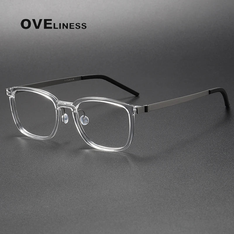 Oveliness Unisex Full Rim Square Acetate Titanium Eyeglasses 1852 Full Rim Oveliness transparent