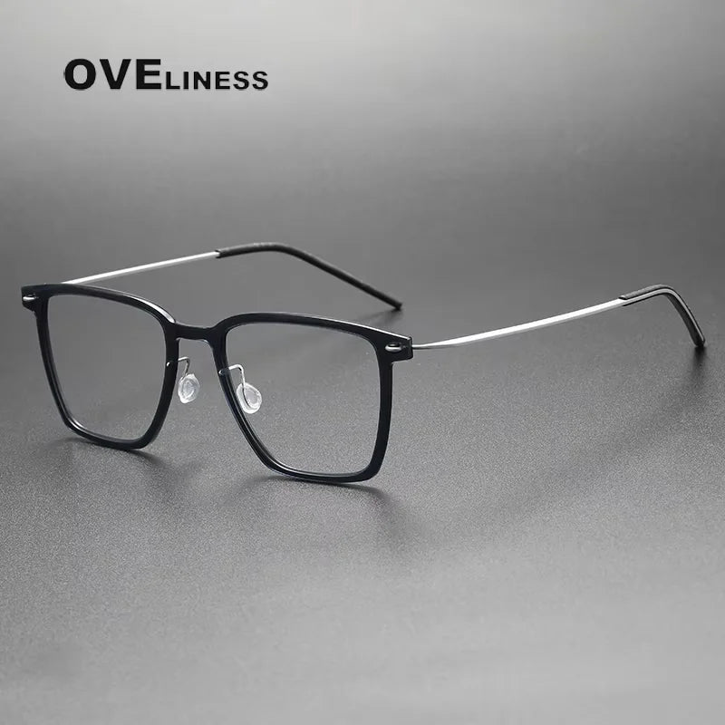 Oveliness Women's Full Rim Square Acetate Titanium Eyeglasses 16554