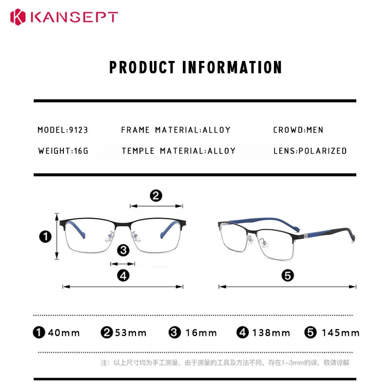 Kansept Women's Full Rim Square Steel Reading Glasses Clip On Sunglasses 59123