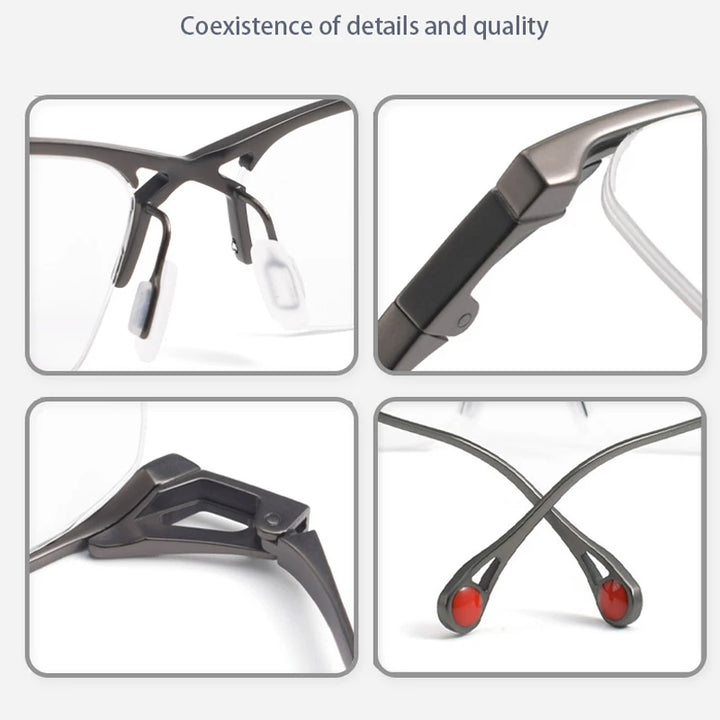 Muzz Mens Semi Rim Rectangle Titanium Eyeglasses 222 Semi Rim Muzz