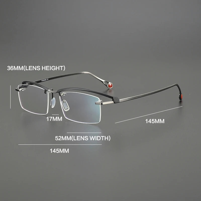 Gatenac Unisex Semi Rimless Square Brow Line Titanium Eyeglasses G1525 Semi Rim Gatenac