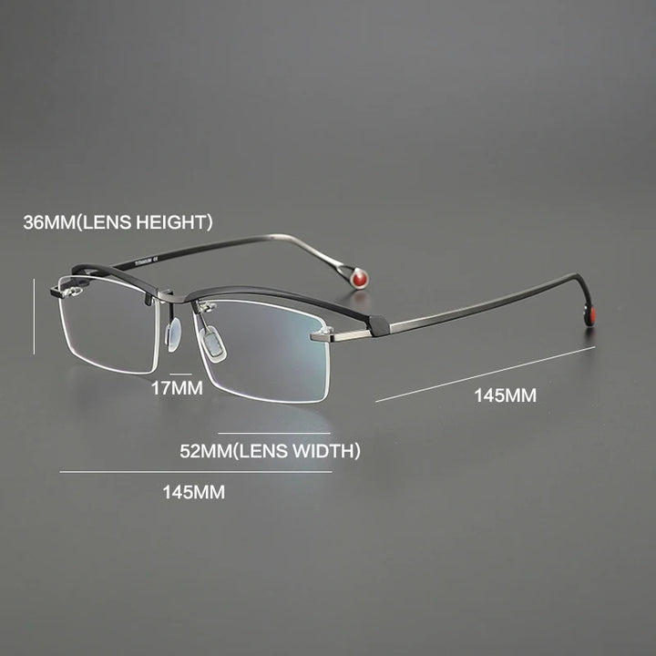 Gatenac Unisex Semi Rimless Square Brow Line Titanium Eyeglasses G1525 Semi Rim Gatenac