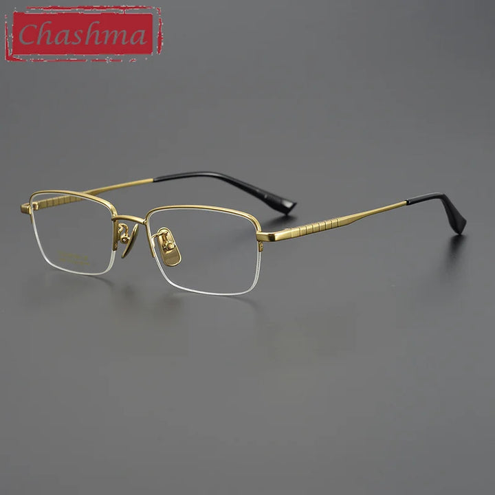 Chashma Ochki Women's Semi Rim Square Titanium Eyeglasses 91039 Semi Rim Chashma Ochki Gold