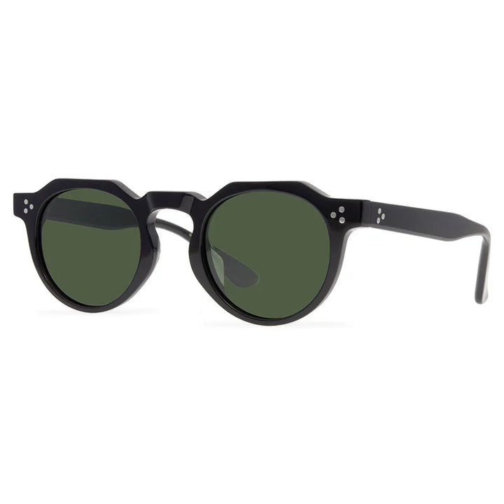 Black Mask Unisex Full Rim Flat Top Round Acetate Polarized Sunglasses 9532s Full Rim Black Mask Black As Shown