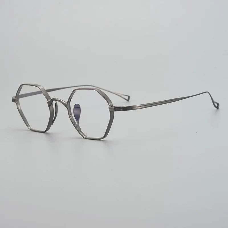 Black Mask Unisex Flat Top Polygon Titanium Eyeglasses 49152 Full Rim Black Mask Gun Gray