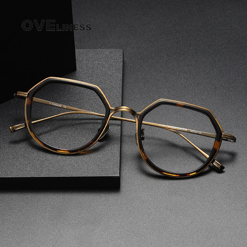 Oveliness Unisex Full Rim Polygon Acetate Titanium Eyeglasses U136 Full Rim Oveliness