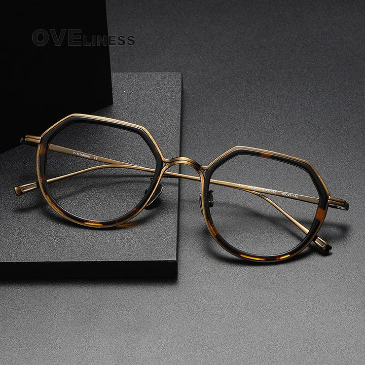 Oveliness Unisex Full Rim Polygon Acetate Titanium Eyeglasses U136 Full Rim Oveliness