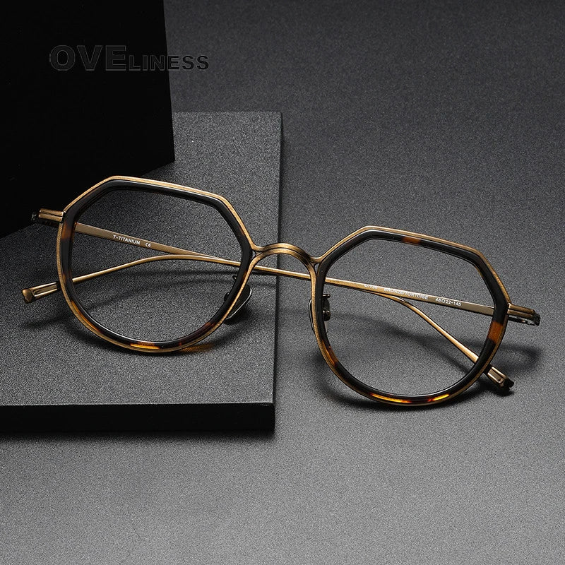 Oveliness Unisex Full Rim Polygon Acetate Titanium Eyeglasses U136 Full Rim Oveliness   