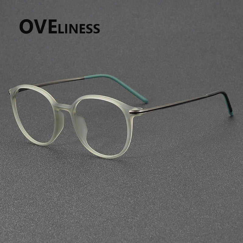 Oveliness Women's Full Rim Round Acetate Titanium Eyeglasses 72352 Full Rim Oveliness green