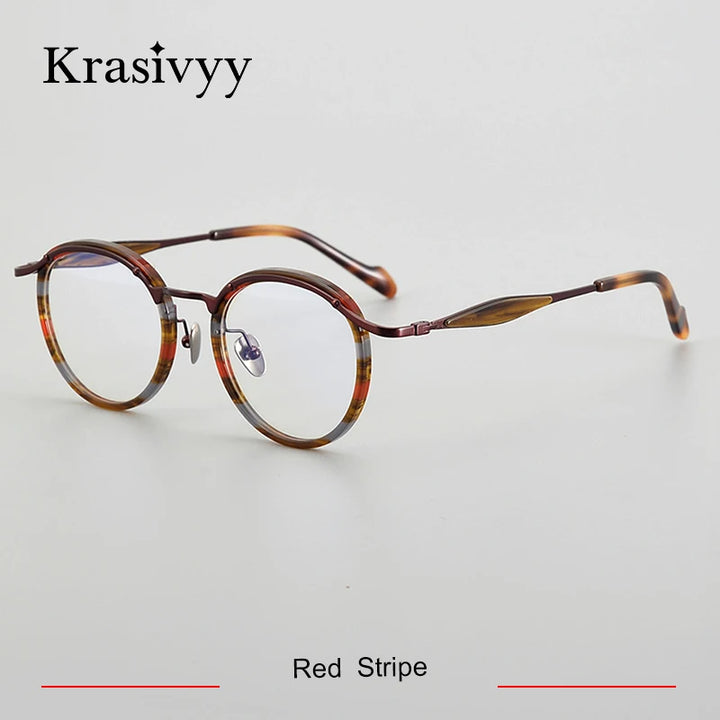 Krasivyy Unisex Full Rim Oval Square Titanium Acetate Eyeglasses 46062 Full Rim Krasivyy Red Stripe