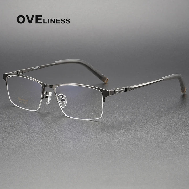 Oveliness Unisex Semi Rim Square Titanium Eyeglasses 80877 Semi Rim Oveliness gun
