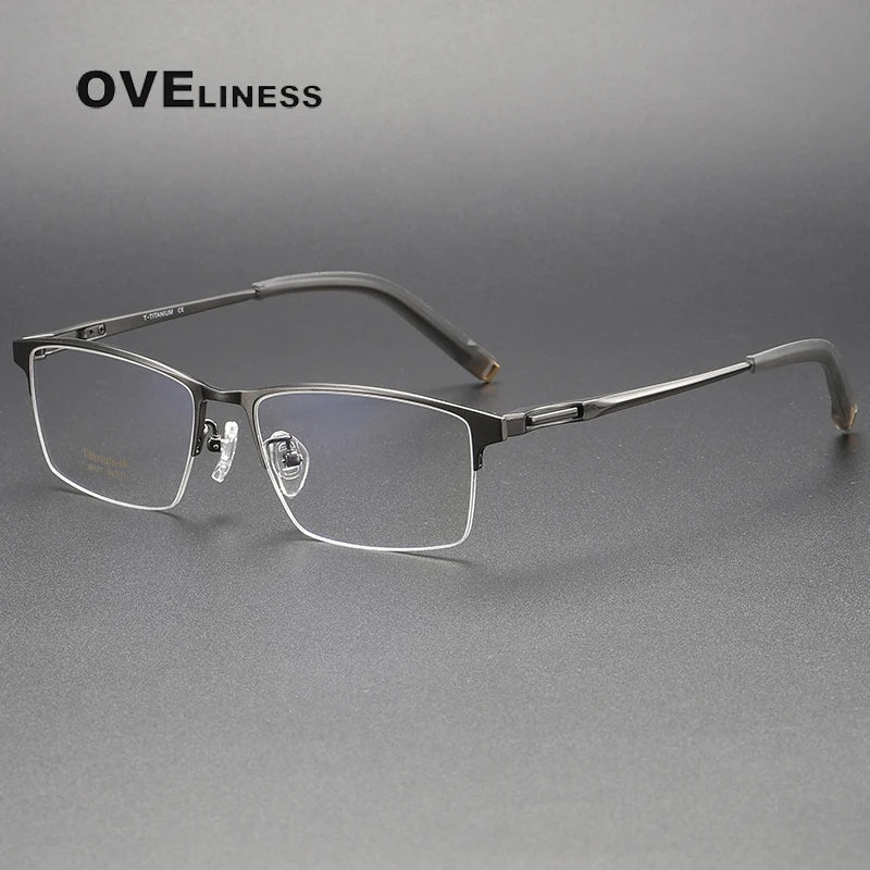 Oveliness Unisex Semi Rim Square Titanium Eyeglasses 80877 Semi Rim Oveliness gun  