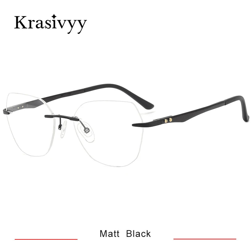 Krasivyy Women's Rimless Flat Top Polygon Titanium Eyeglasses 316026