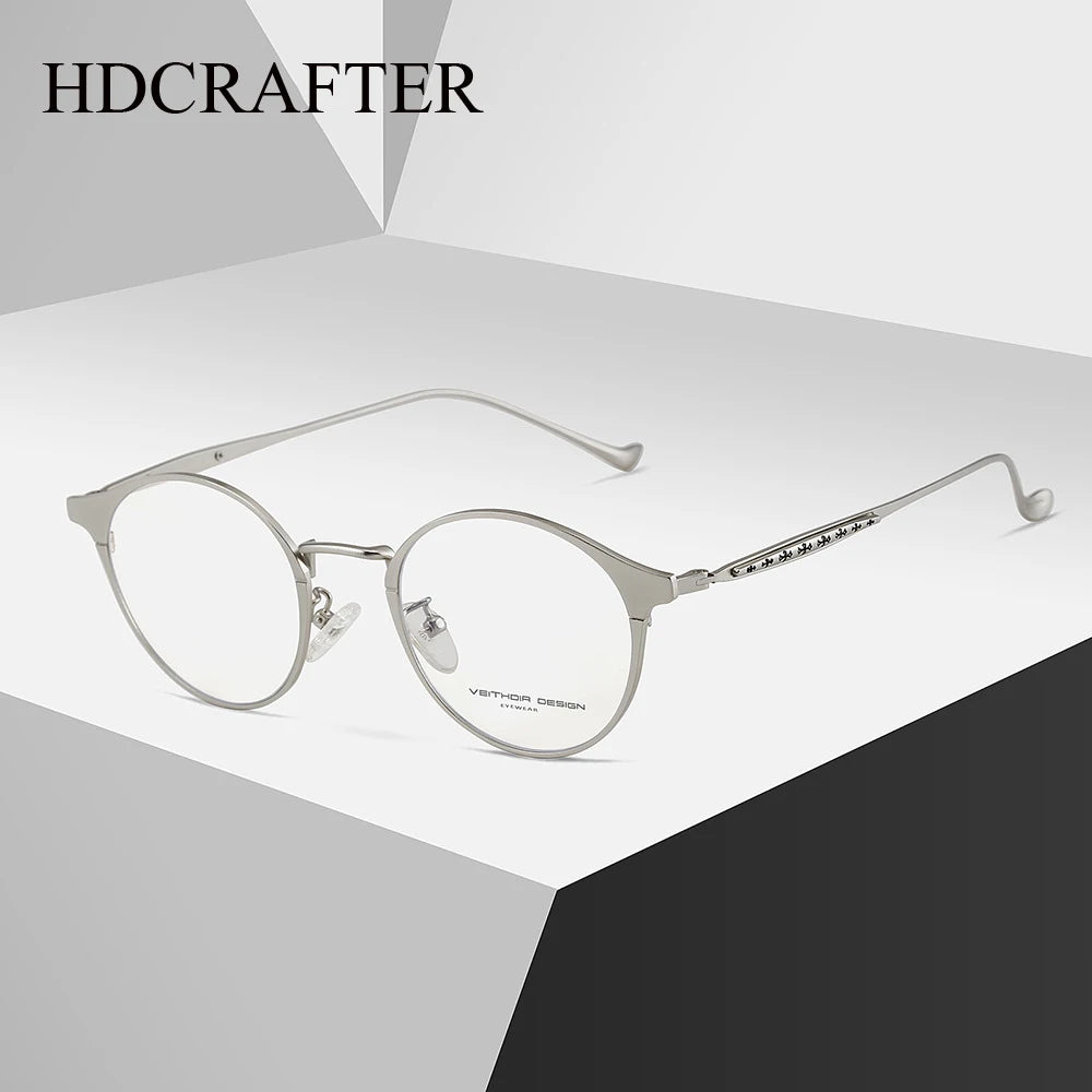 Hdcrafter Unisex Full Rim Round Titanium Alloy Eyeglasses 78006
