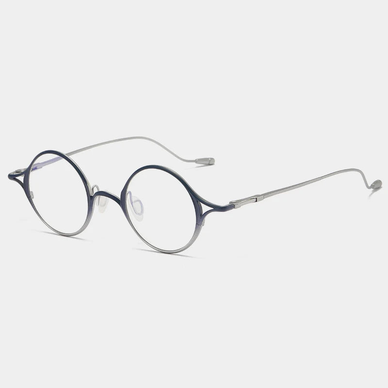 Gatenac Unisex Full Rim Round Titanium Eyeglasses Gxyj1156 Full Rim Gatenac Blue Silver