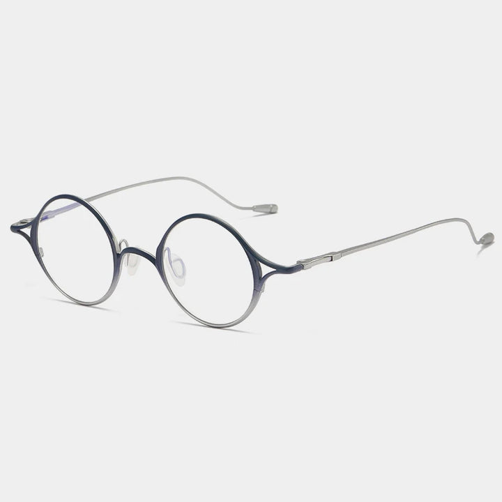 Gatenac Unisex Full Rim Round Titanium Eyeglasses Gxyj1156 Full Rim Gatenac Blue Silver