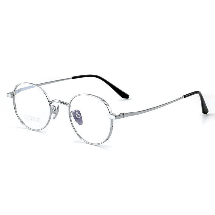 KatKani Unisex Full Rim Round Titanium Eyeglasses Full Rim KatKani Eyeglasses Silver  