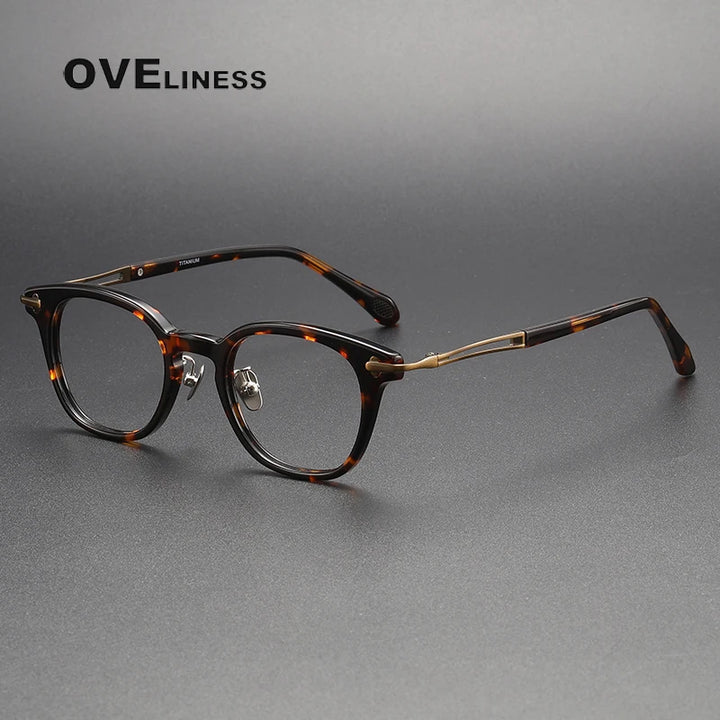 Oveliness Unisex Full Rim Square Acetate Titanium Eyeglasses 4422 Full Rim Oveliness tortoise bronze  