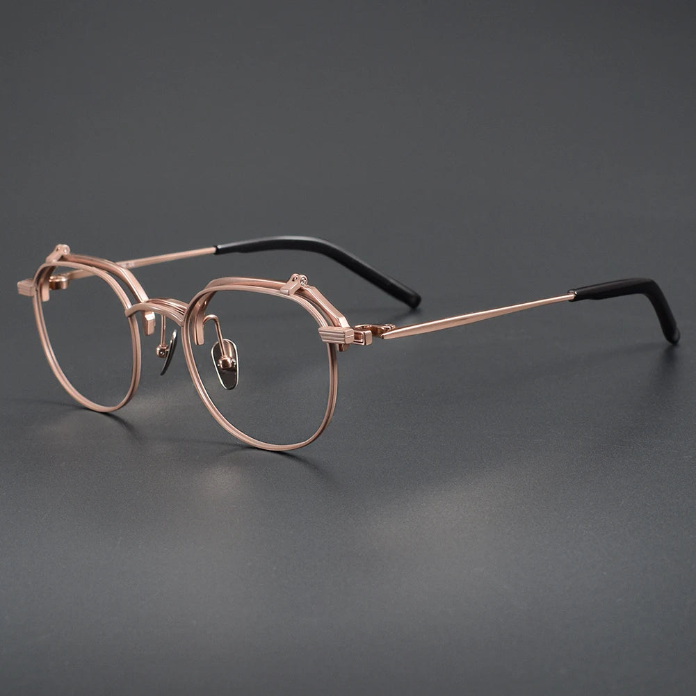 Muzz Unisex Full Rim Polygon Titanium Flip Up Eyeglasses 852400 Full Rim Muzz Rose Gold