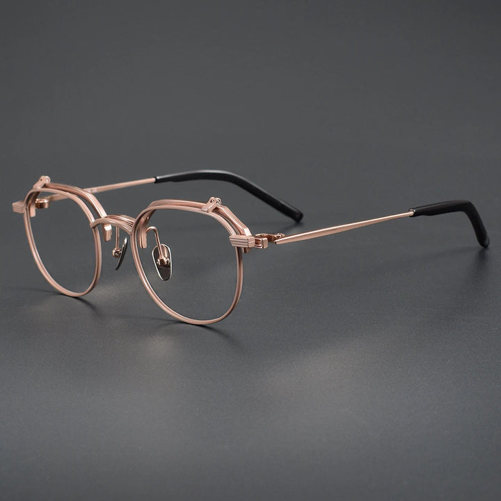 Muzz Unisex Full Rim Polygon Titanium Flip Up Eyeglasses 852400 Full Rim Muzz Rose Gold