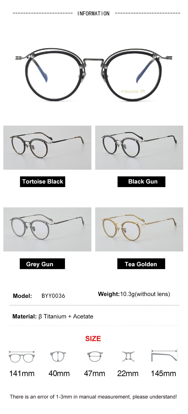 Aimee Unisex Full Rim Round Acetate Titanium Eyeglasses 20036