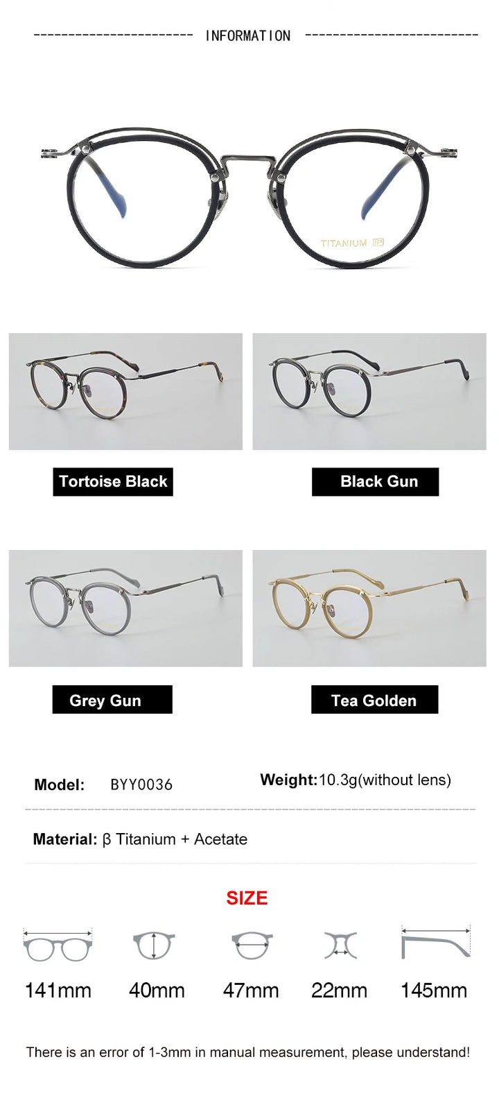 Aimee Unisex Full Rim Round Acetate Titanium Eyeglasses 20036