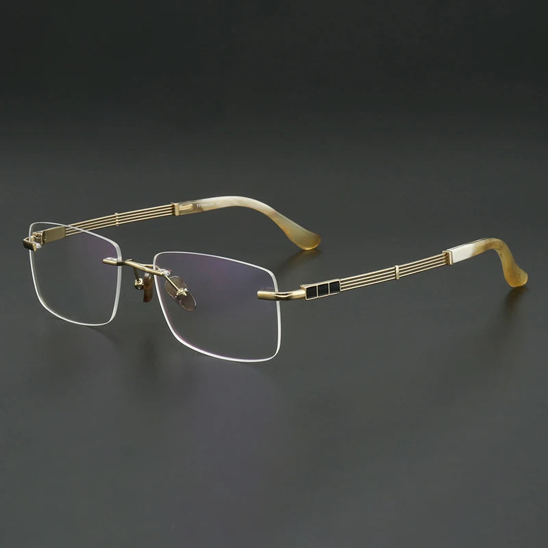 Muzz Unisex Rimless Square Titanium Horn Temple Tip Eyeglasses 800118