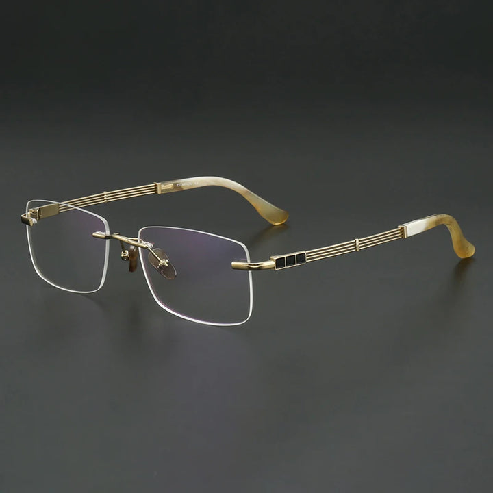 Muzz Unisex Rimless Square Titanium Horn Temple Tip Eyeglasses 800118