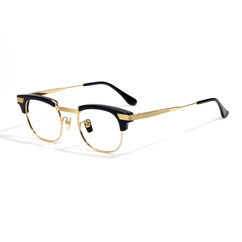 Black Mask Unisex Full Rim Oval Square Titanium Acetate Eyeglasses 42909 Full Rim Black Mask Black-Gold