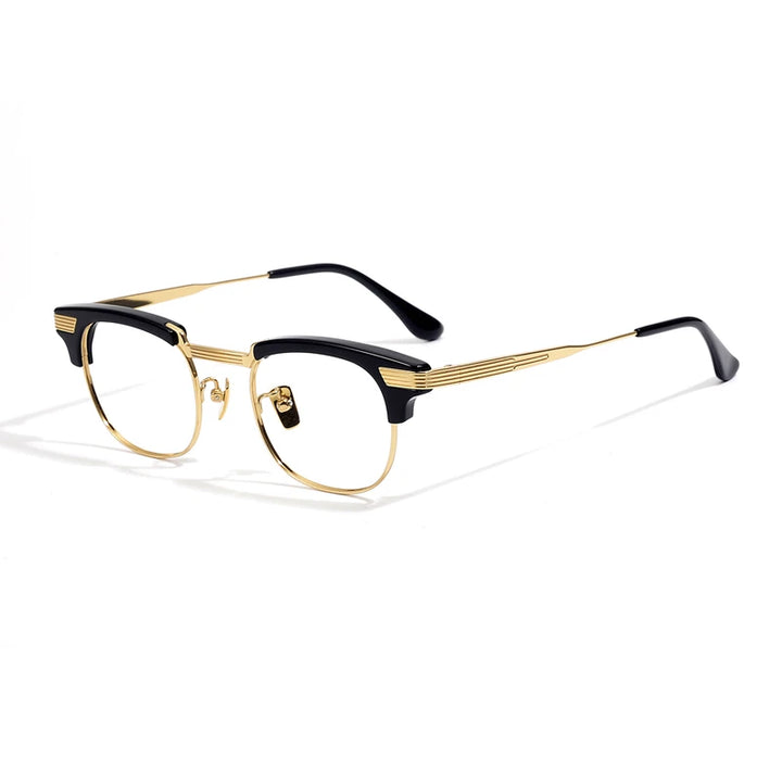 Black Mask Unisex Full Rim Oval Square Titanium Acetate Eyeglasses 42909 Full Rim Black Mask Black-Gold