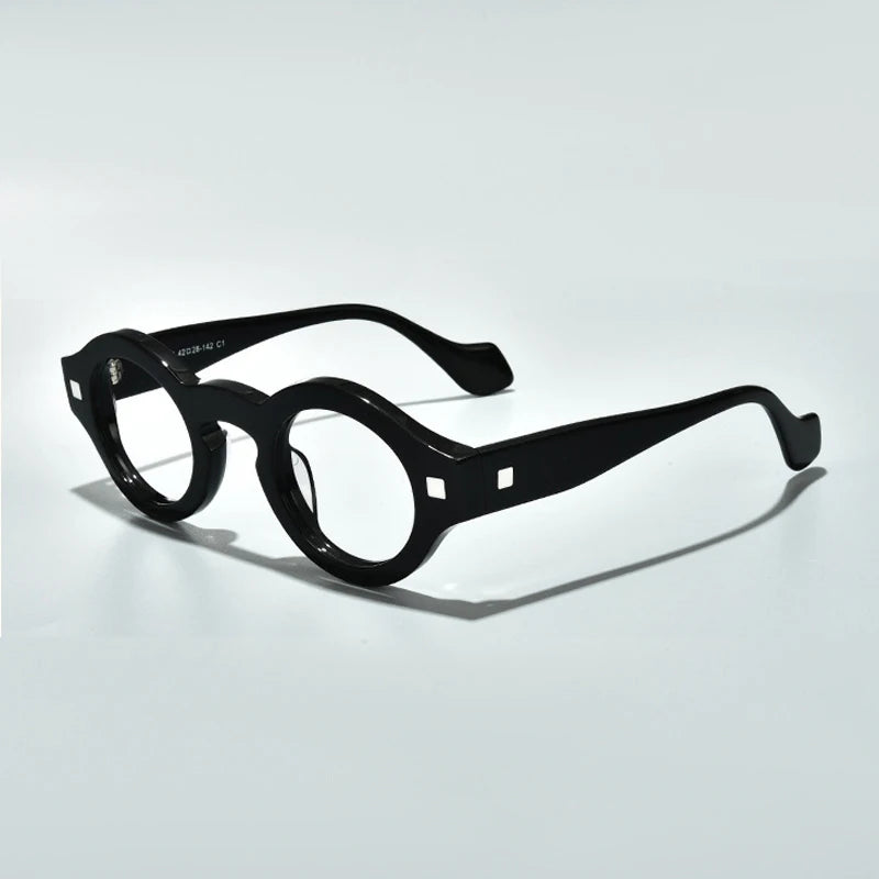 Black Mask Unisex Full Rim Round Acetate Eyeglasses L2036 Full Rim Black Mask Black