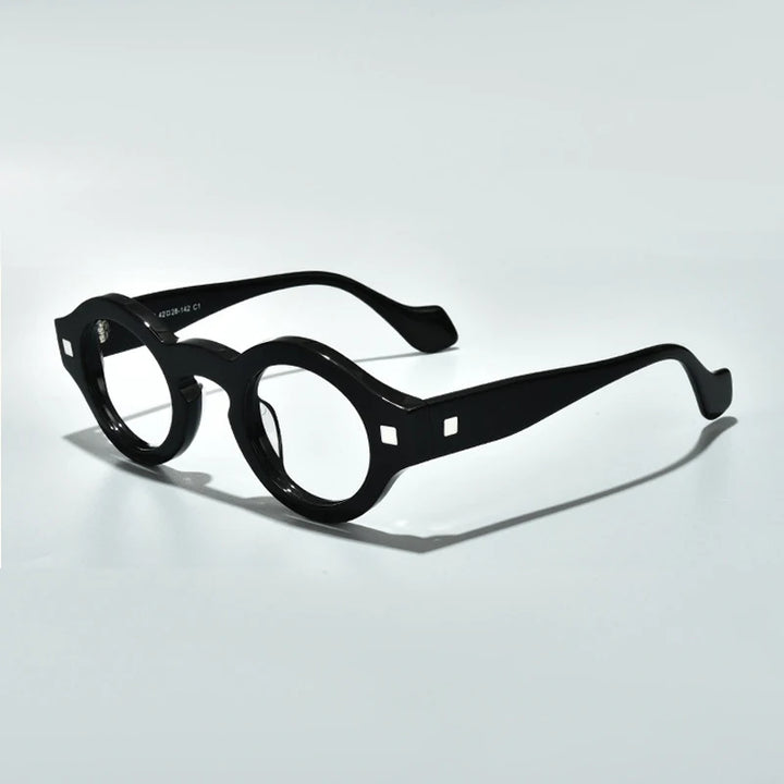 Black Mask Unisex Full Rim Round Acetate Eyeglasses L2036 Full Rim Black Mask Black