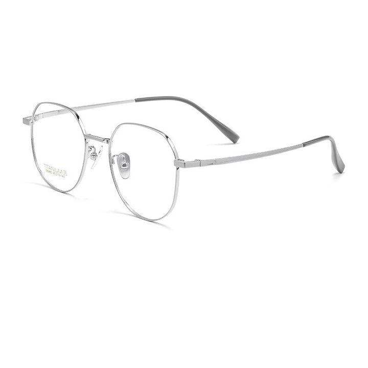 KatKani Unisex Full Rim Square Round Titanium Eyeglasses 98692a Full Rim KatKani Eyeglasses Silver  