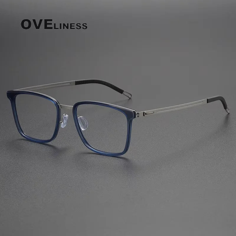 Oveliness Unisex Full Rim Square Acetate Titanium Eyeglasses 82005 Full Rim Oveliness blue silver
