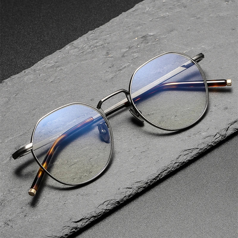 Black Mask Unisex Full Rim Polygon Round Titanium Eyeglasses 14919 Full Rim Black Mask