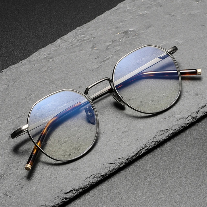 Black Mask Unisex Full Rim Polygon Round Titanium Eyeglasses 14919 Full Rim Black Mask