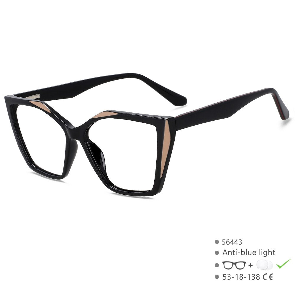 CCspace Unisex Full Rim Large Square Tr 90 Titanium Eyeglasses 56443 Full Rim CCspace C5Black