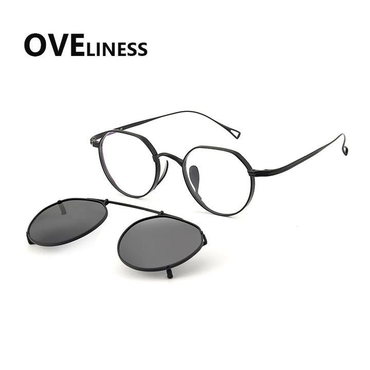 Oveliness Women's Full Rim Polygon Titanium Eyeglasses Clip On Sunglasses 29916