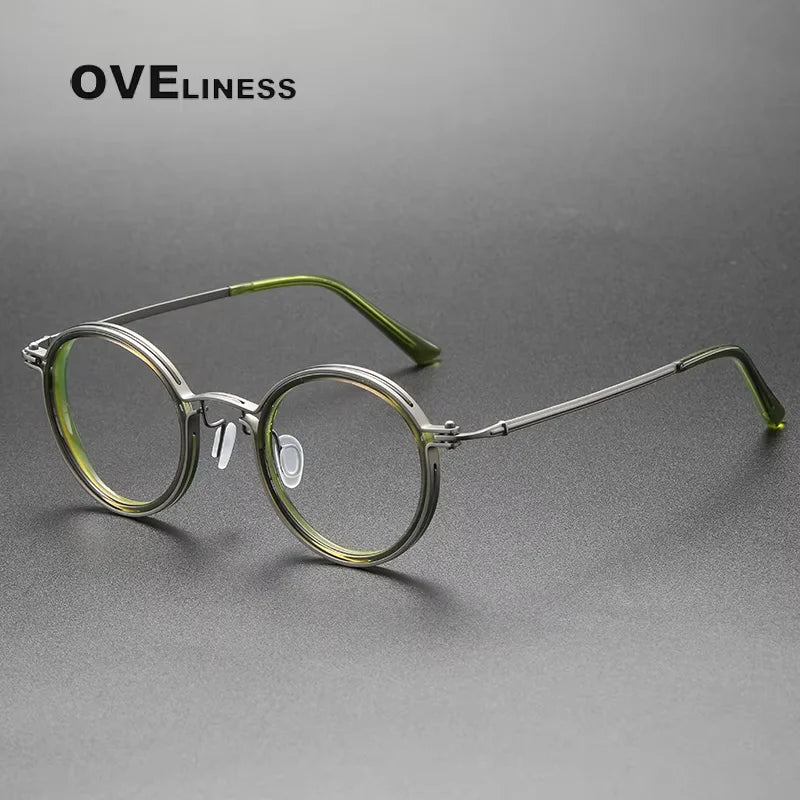 Oveliness Unisex Full Rim Round Acetate Titanium Eyeglasses 25860