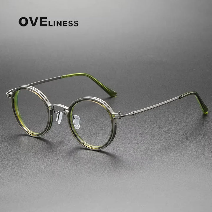 Oveliness Unisex Full Rim Round Acetate Titanium Eyeglasses 25860