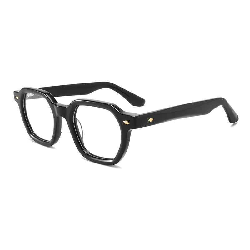 Gatenac Unisex Full Rim Flat Top Polygon Acetate Eyeglasses Gxyj1501 Full Rim Gatenac Black
